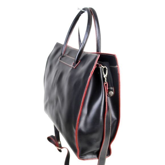 LODIS BLACK RED TRIM GENUINE LEATHER LAPTOP BUSINESS TOTE ORGANIZER SHOULDER BAG - Picture 4 of 16